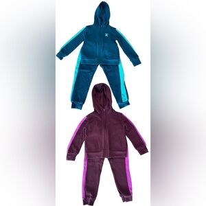 Xersion Girls 2 Fleece Sets 4/5 Burgundy & Teal Hoodie Joggers
